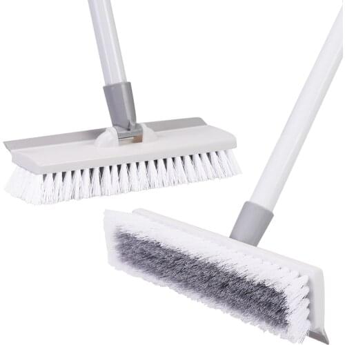 BOOMJOY Floor Scrub Brush with 50" Adjustable Stainless Metal Long Handle Scrubber with Stiff Bristles for Tile Cleaning