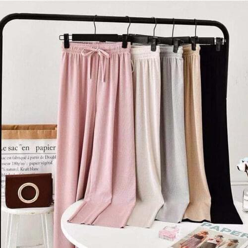 Womans Wide Leg Pants Pants Elastic Waist High Waist Casual Spring Summer Slacks Pants Ladies Ice Silk Female Mopping Trousers