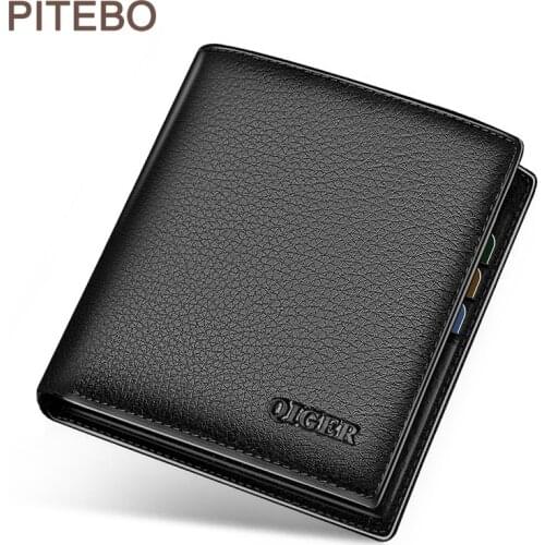 PITEBOLeather Wallet Mens business casual Horizontal Wallet Short ultra-thin Wallet Top Layer Cowhide Vertical anti-theft brush