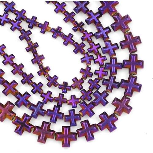 Purple Cross Jesus Hematite Natural Stone 6/8/10MM Spacer Loose Beads For Jewelry Making Women Diy Bracelet Necklace Accessories