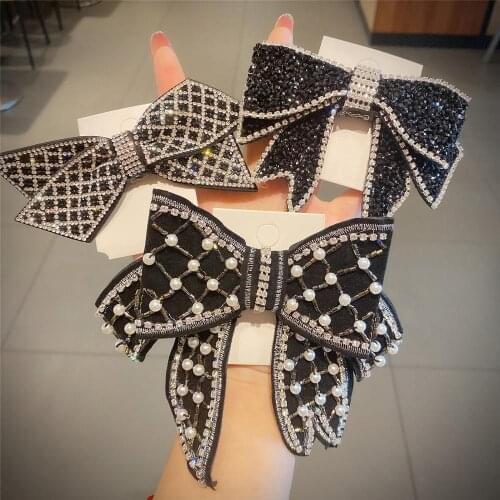 Elegant Crystal Pearl Big Bow Hair Clips For Women High-end Hair Accessories Rhinestone Hairpins Bows Luxury Hairgirps Barrette