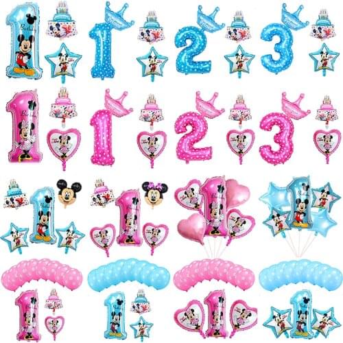 Mickey Minnie Theme Foil Balloons Party Decoration Heart-Shaped Balloon Baby Shower Kids Birthday Party Supplies