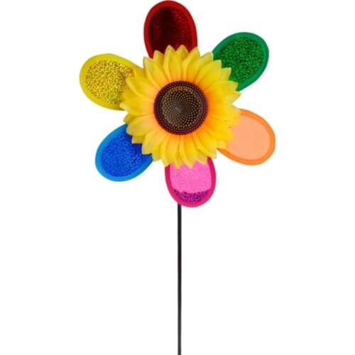 HBB Colorful Sequins Sunflower Windmill Wind Spinner Home Garden Yard Decoration