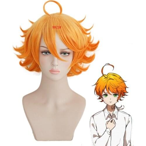 The Promised Neverland Emma Orange Short Wig Cosplay Costume Yakusoku no Neverland Heat Resistant Synthetic Hair Role Play Wigs