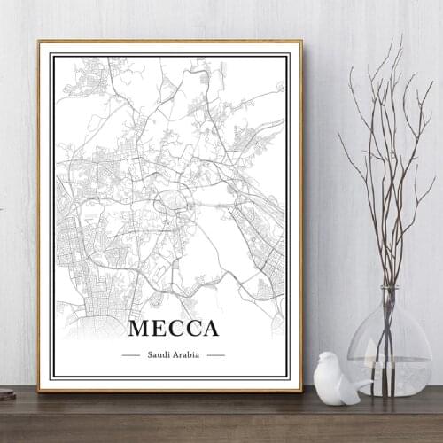 Mecca City Map Saudi Arabia Posters Prints Latitude and Longitude Wall Art Pictures Canvas Paintings Living Room Home Decor