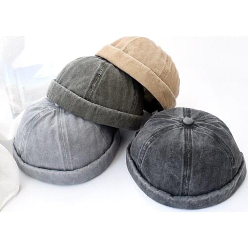 Men Women Skullcap Sailor Cap Solid Autumn Spring Warm Rolled Cuff Bucket Cap Brimless Hat Solid Color Adjustable Cotton Hats