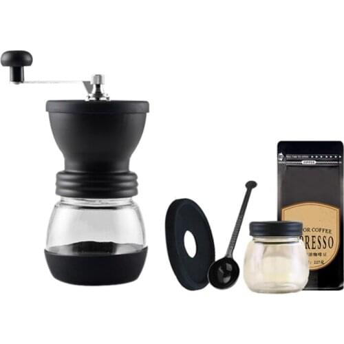 Coffee Grinder Portable Hand with Adjustable Set Conical Ceramic Burr Grinder Stainless Steel Coffee Mill for Espresso