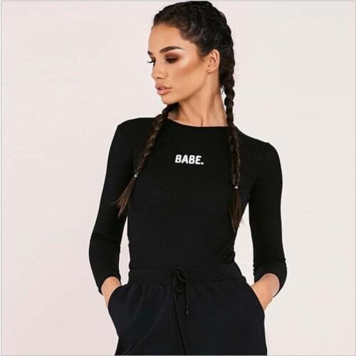 Fashion Sexy Women BABE Letter Long Sleeved Bodysuits Casual Skinny Bodysuits Autumn Winter O-neck One Piece Body Bodysuits