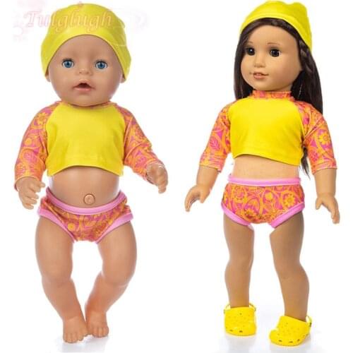 Yellow Swimsuit 3pcs/lot Suit Wear Fit 18 Inch American Doll Accessory Girl Toy 43 cm Baby New Born Doll Clothes Accessories