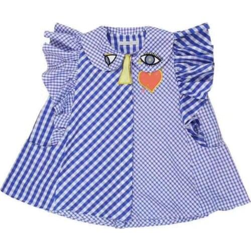 Girls skirt plaid abstract flying sleeve dress stitching summer new childrens clothing 3-8