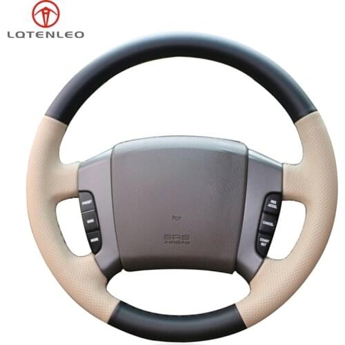 LQTENLEO Black Beige Leather Hand-stitched Anti-slip Car Steering Wheel Cover For Kia Sorento 2003 2004 2005 2006 2007 2008