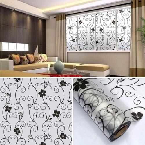 NEW Sweet Frosted Privacy Cover Glass Window Door Black Flower Sticker Film Adhesive Home Decor