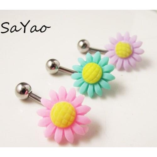 1Piece Fashion Acrylic Sun Flower Belly Ring, Body Piercing Jewelry Sexy daisy Belly Button Ring Cute Navel Rings