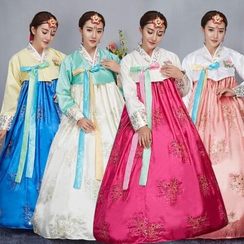 4 Color Fashion Korean Traditional Dress Embroider Women Hanbok Korean Dress Ancient Clothes Luxury Korean Hanbok