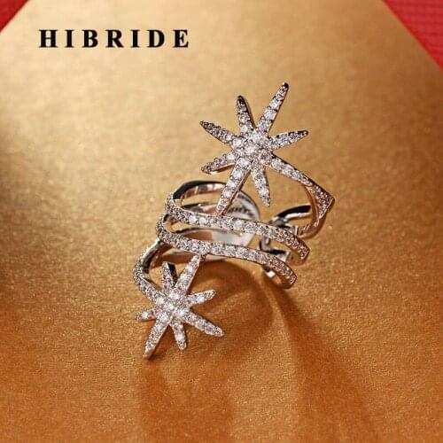 HIBRIDE Fashion Big Brand CZ Pave Adjustable Rings For Women Jewelry White Gold Color Finger Ring Anillos Mujer Party Ring R-218