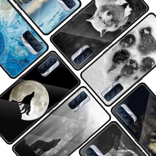 Fashion Black Wolf for OPPO Realme 7i 7 6 5 Pro C3 XT A9 2020 A52 Find X2Lite Luxury Tempered Glass Phone Case Cover