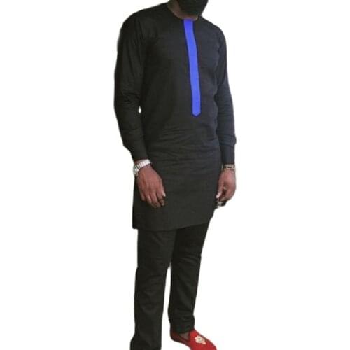 African clothing mens set shirt with trouser patchwork dashiki black pant sets custom made wedding wear male groom suits