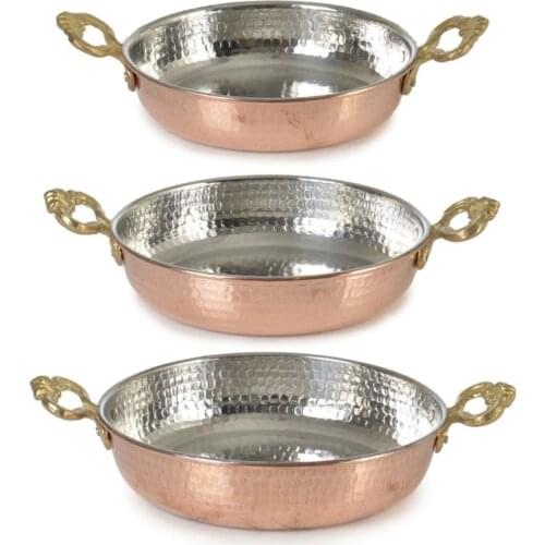 Set of 3 1st Class Copper Pan Omelette Koymak Egg Breakfast Flat Frying Tinned Inside and Outside