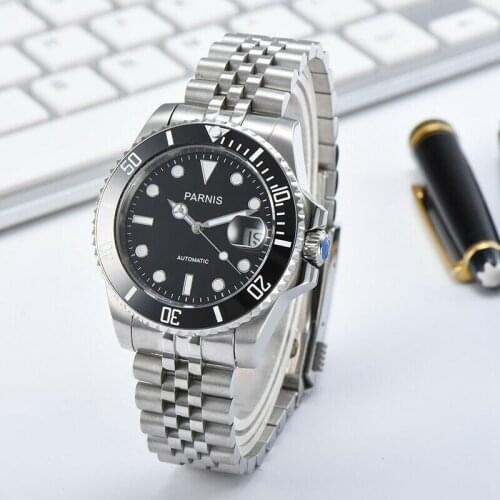 New Parnis 40mm Mechanical Automatic Mens Watch Stainless Steel Bracelet Miyota 8215 Movement Calendar Men Watches