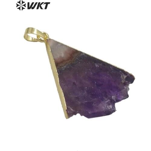 WT-P1540 Wholesale gold electroplated stone pendant women fashion purple amethy st stone pendant in v shape