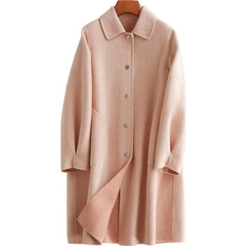 2020 New Autumn Loose Coat Long Fund Self-cultivation Lapel Two-sided Wool Overcoat