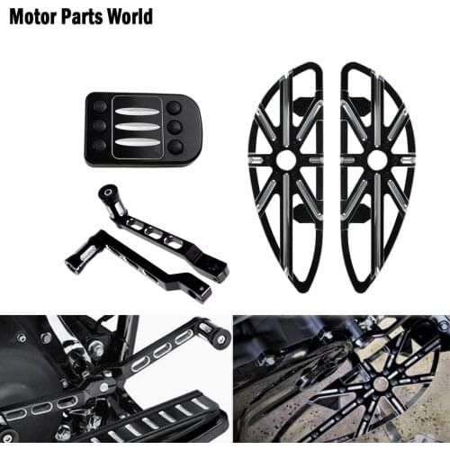 Motorcycle Front Driver Footpeg Stretched Floorboard Heel Toe Shift Lever Shifter Peg Brake Pedal Pad For Harley Touring Softail