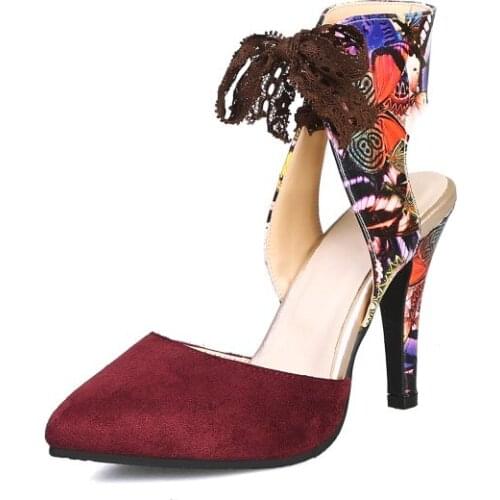 Big Size 11 12 13 high heels sandals women shoes woman summer ladies Crossed strap-on pointed button slim-heeled sandals