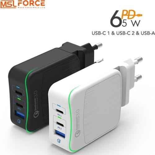 Usb quick 3.0 PD 65W wall charger plug type c mobile phone power chargers universal travel adapter for iphone ipad huawei xiaomi