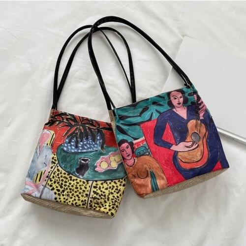 Womens Bag Trend 2021 Custom Creative Oil Painting Print Shopper Tote Female Handbags Shoulder Bag Lady Travel High School Bags