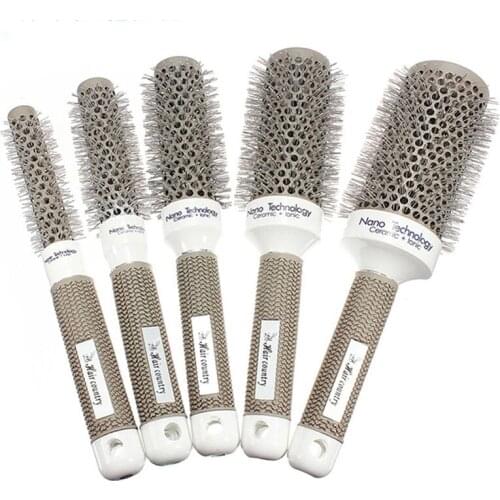 Resistant Ceramic Iron Aluminium Tube Gold Round Comb Curling Comb Hair Brush Professional Hair Dressing Salon Styling Tool