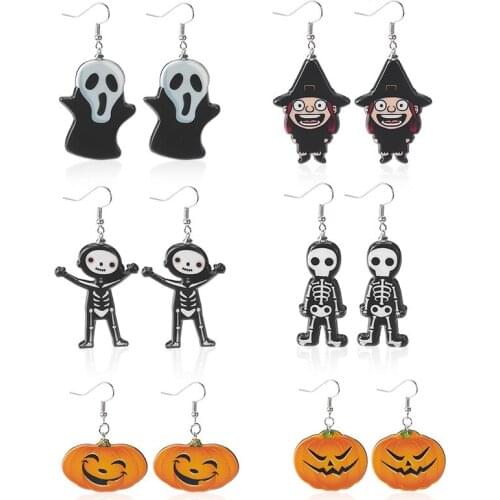 Halloween Acrylic Ghost Skull Witch Grimace Pumpkin Drop Earrings For Women Funny Personality Dangle Earrings Festival Jewelry
