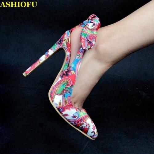 ASHIOFU Handmade Ladies High Heel Pumps Flower-leather Party Prom Dress Shoes Slingback Knots Evening Club Fashion Court Shoes