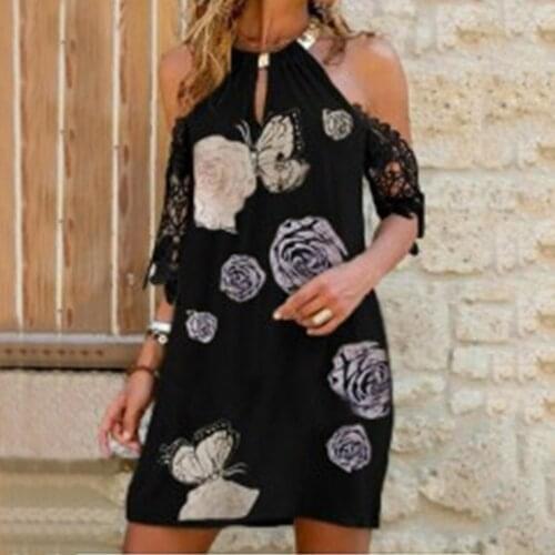 Vintage Lace Dress Womens Foral Printing Halter Neck Party Dresses Sleeveless Elegant Off shoulder casual Plus Size Dress