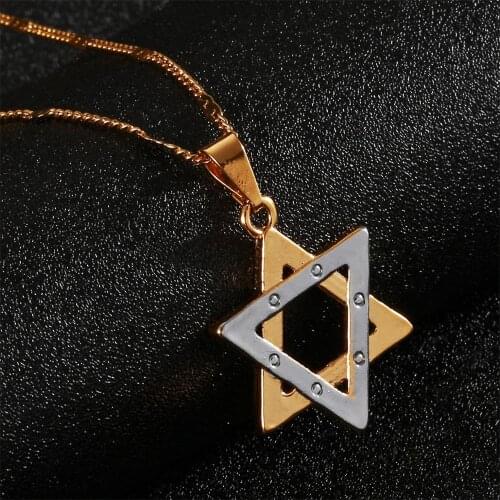 Gold Color Jewish Magen Star of David Pendant Necklace Trendy Star of David Chain Jewelry