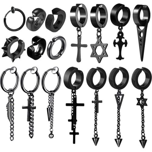 1 Piece New Popular Stainless Steel Painless Ear Clip Earrings For Men/Women Punk Black Non Piercing Fake Earrings Jewelry Gift