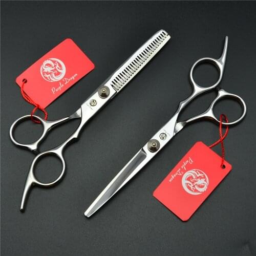2Pcs 6'' Silvery Purple Dragon Professional Human Hair Scissors Hairdressing Cutting + Thinning Shears Hair Styling Tools Z1001
