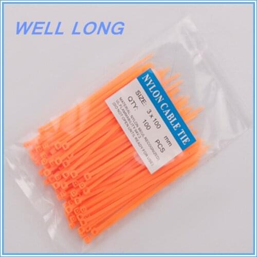 200pcs/lot 3*100mm Orange Nylon Wire Cable Zip Ties, Cable Ties