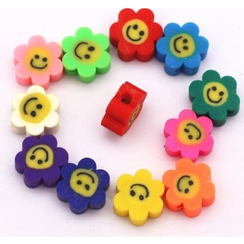30pcs Mix Sunflower Smile Beads Polymer Clay Beads 10mm Bracelet Making Material DIY Child Gift Clothing Ornaments Accessories