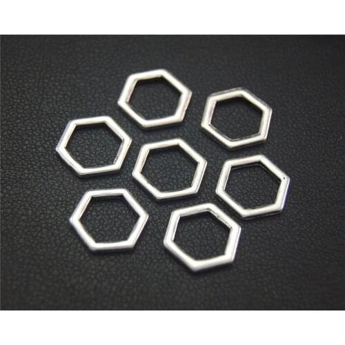 50pcs Silver Color Geometry Hexagon Honeycomb Shape Charm Connector DIY Necklace Bracelet Bangle Findings 10mm A2031