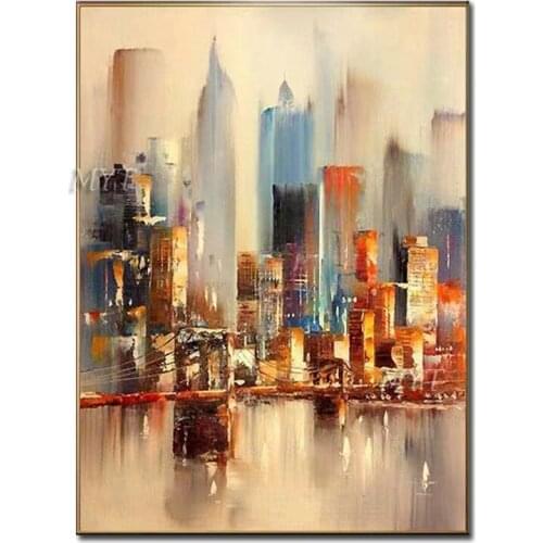 The City At Dusk Abstract Oil Painting Modern Wall Art Living Room Picture Home Decoration Painting No Framed 100% Handmade