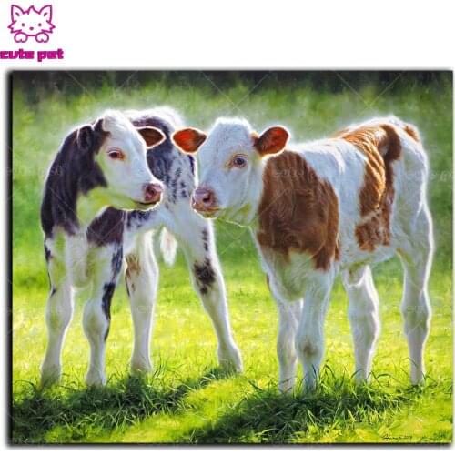 DIY Animal calf 3D Diamond Embroidery cow Diamond painting Full square round mosaic picture rhinestone Vintage Home Decor puzzle