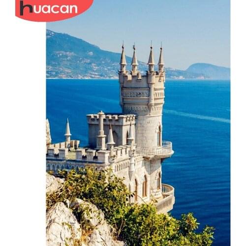 HUACAN Diamond Painting Seaside Landscape Cross Stitch Embroidery Mosaic Castle Full Square/Round Handmade Gift