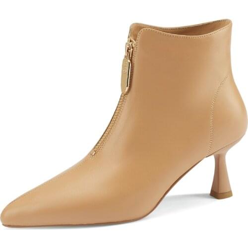 Autumn Winter Ankle Women Modern Boots High Heels Shoe Sheepskin Elegant Short Plush Footwear Boot Black Brown Shoes Women A84