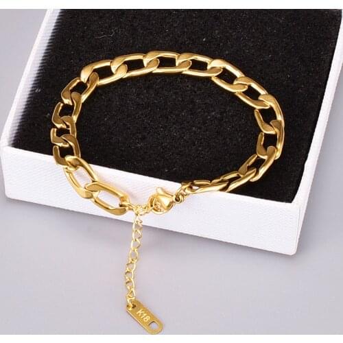 Stainless Steel Link Chain Bracelet for Women Men 7mm Thick Hand Chain Hip Hop Jewelry