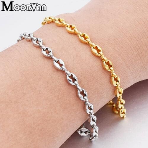 4.5mm Women Bracelet Charm Jewelry 2019 Stainless Steel Coffee Bead Link Bracelets Men Boy Girl High Quality Dropshipping