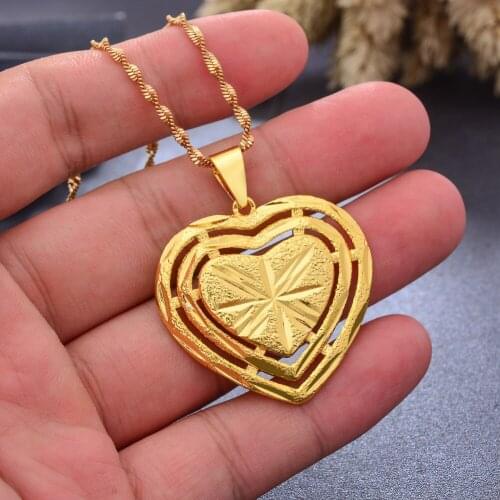 Gold Color Africa Birthday Party Party Dubai Pendant Heart Chain Necklaces Wife Jewelry For Women Men