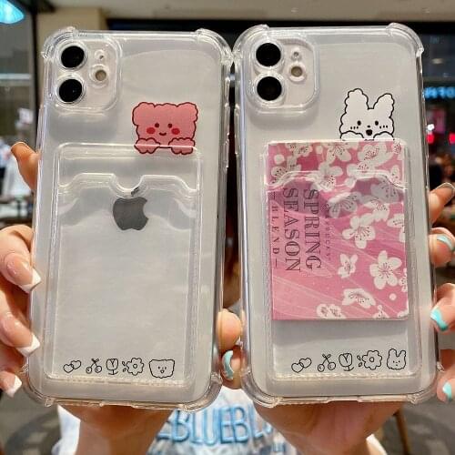 Cartoon Card Bag Phone Case For iPhone 12 11 Pro Max 7 8 Plus X XR XS Max SE 2020 Mini Transparent Wallet Soft Bumper Back Cover