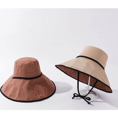 YQYXCY Double Sided Bucket Hat Women Summer Sun Protection Wide Brim Floppy Fisherman Cap Female Windproof Rope Sunshade Sunhat