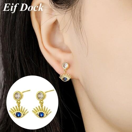 Eif Dock Fashion Turkish Evil Eye Hoop Earrings Simple Blue Zirconia Ear piercing Earrings For Women Party Jewelry 2021
