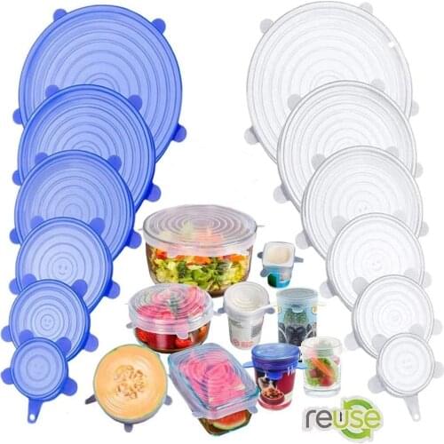 6Pcs/Set Food Grade Silicone Fresh-Keeping Lids Reusable Airtight Food Wrap Cover Seal Bowl Stretchy Wrap Cover Kitchen Cookware